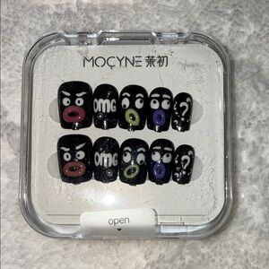 Black Press-On Nails with Colorful Accents